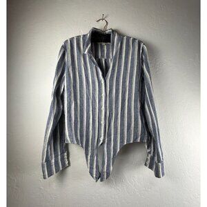 Cloth & Stone Womens Tie-Front Striped Button Down Shirt Medium Blue Long Sleeve